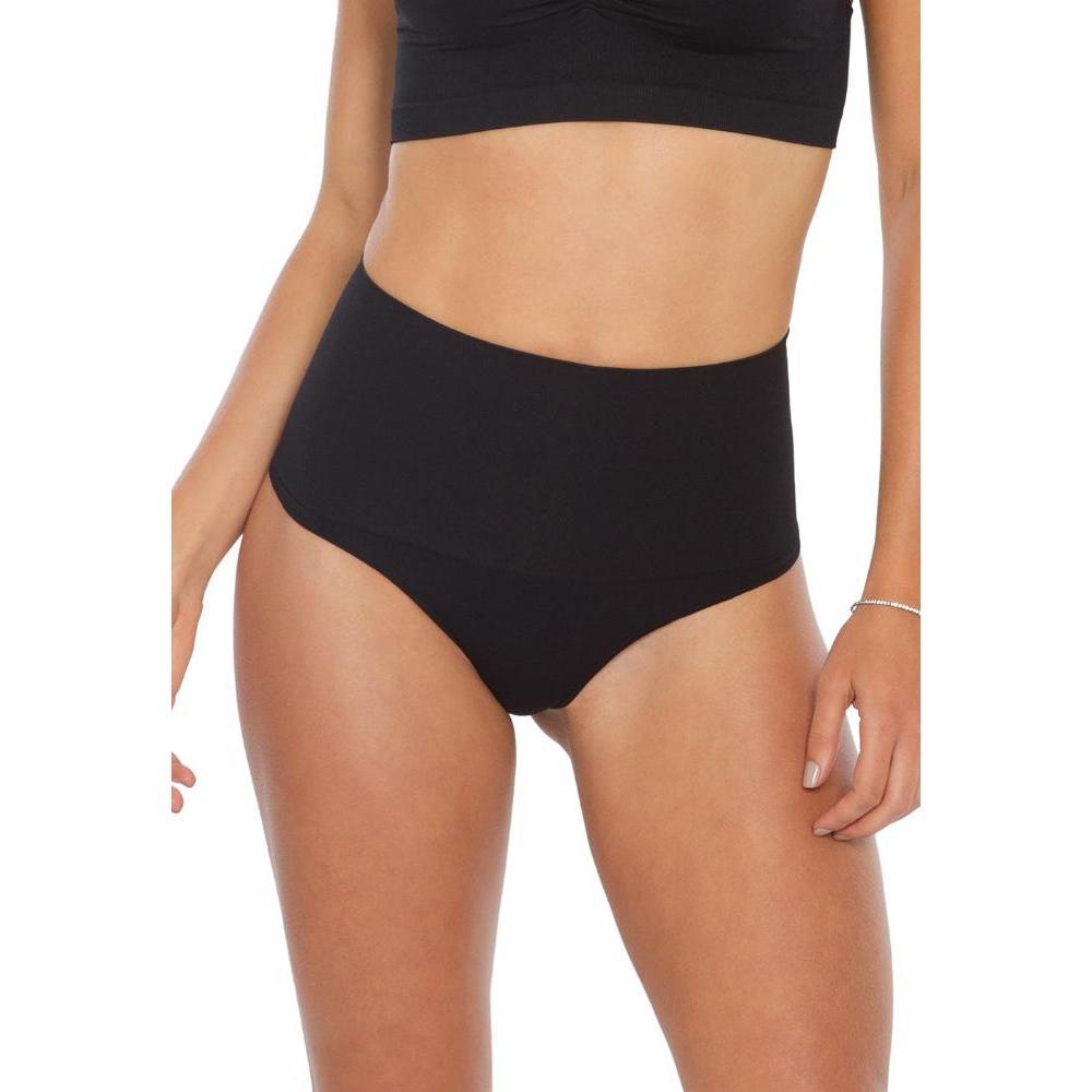 Calcinha Plie Modeladora Cintura Alta Fio Dental Tecido Duplo Preto