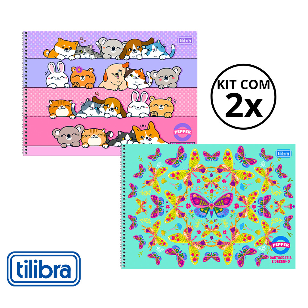 Kit Com 2 Caderno De Desenho Universitário 80 Folhas pepper Feminino - tilibra
