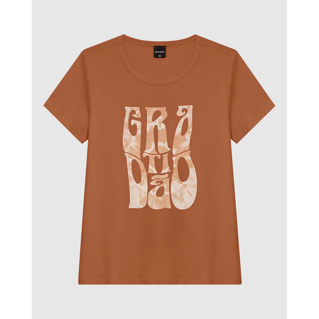 Camiseta Feminina Manga Curta Estampa Frontal Em Malha Algodão