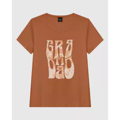Camiseta Feminina Manga Curta Estampa Frontal Em Malha Algodão