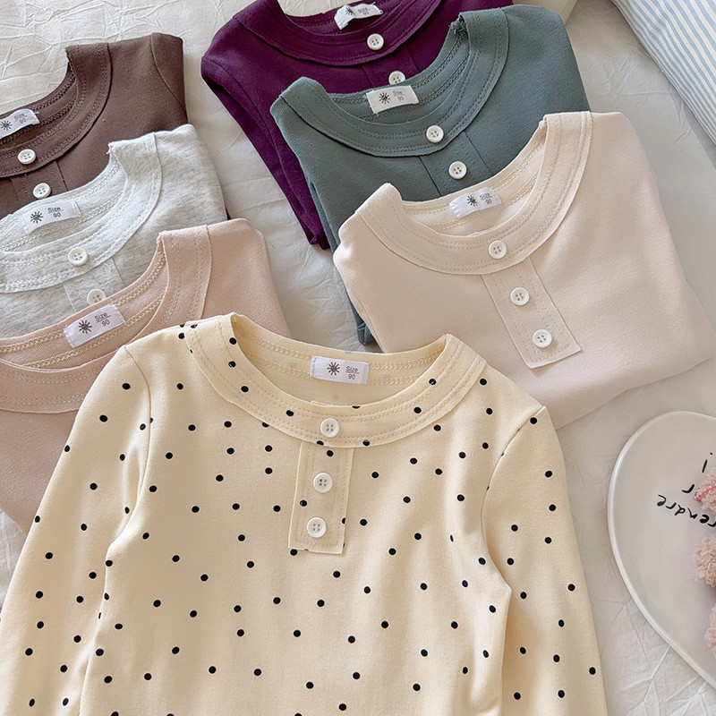 2026 primavera outono meninas camiseta de manga comprida crianças Polka Dot Bottoming camisa versão coreana Casual topo 