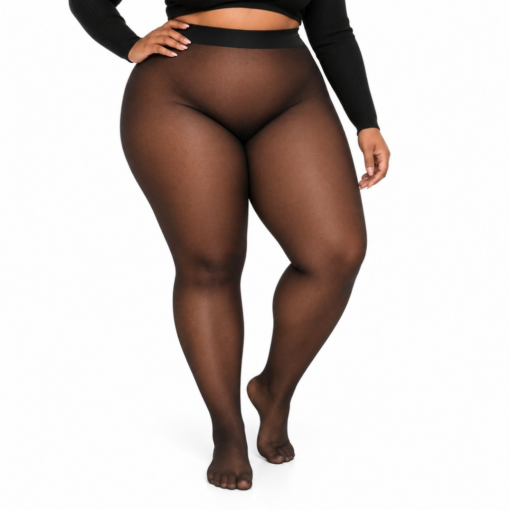 Meia calça feminina plus size com pelúcia interna. Meia calça cor da pele. Meia calça translúcida.