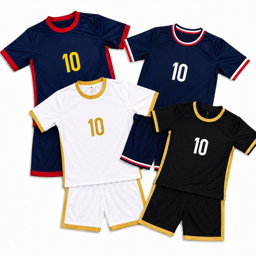 Kit Conjunto infantil e Juvenil Futebol Europa Bordados camisa e short