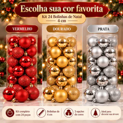 Kit 72 Bolas de Natal Medias 4cm Vermelho Dourado Prata Enfeites Natalinos Bolinhas de Natal