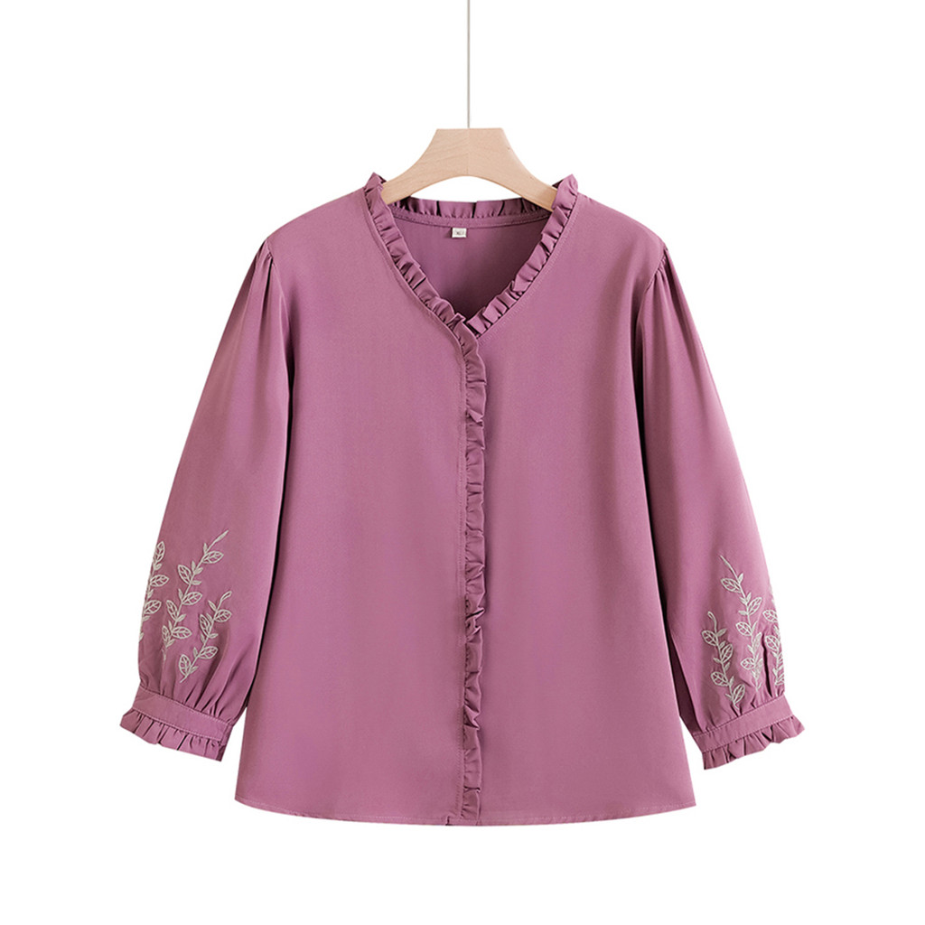 Mãe outono camiseta de manga comprida 2025 novo estilo camisa estilo ocidental de meia-idade mulheres idosas primavera o