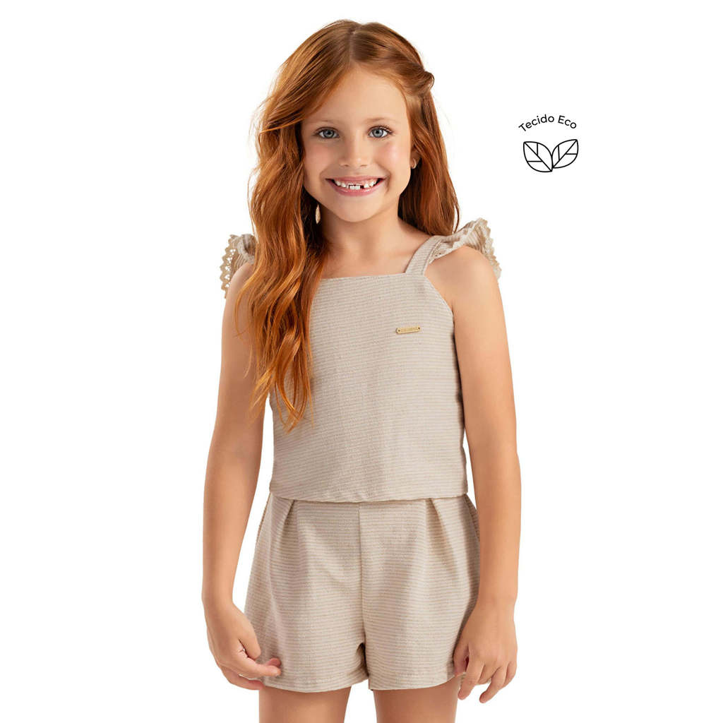 Conjunto Infantil Menina Listrado Eco Colorittá Bege