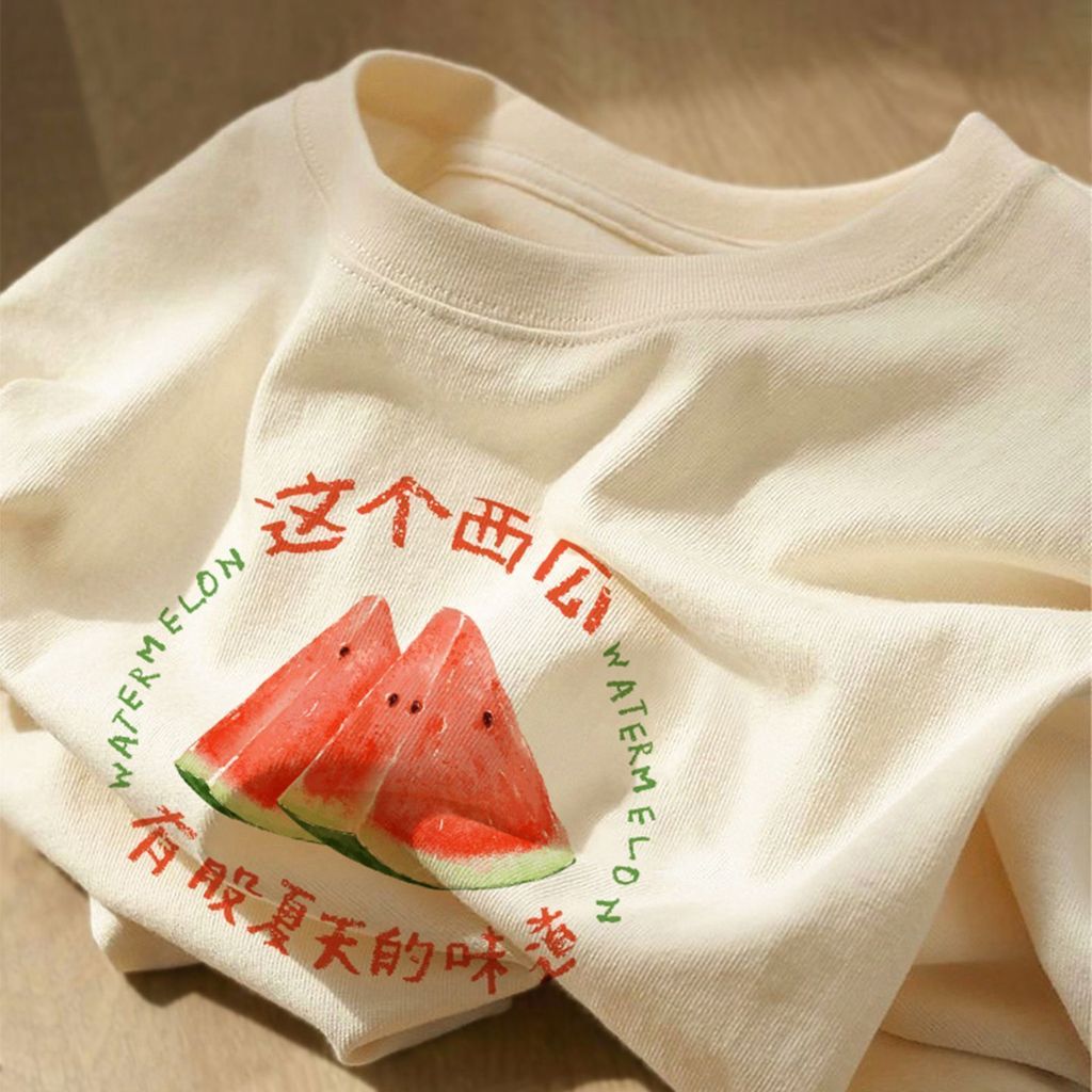 Crianças roupas infantis diversão frutas impresso puro algodão de manga curta camiseta verão meninos meninas moda Casual