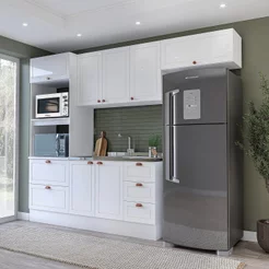 Cozinha Completa Modulada 4 Peças Torre Quente Aéreo 3 Portas Balcão 2 Gavetas 3 Portas e Basculante Branco Branco
