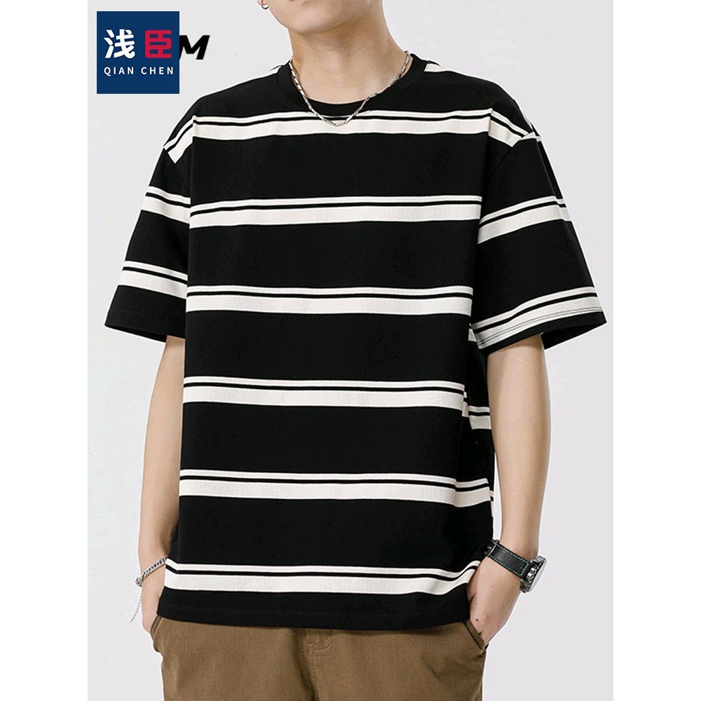 Camiseta masculina de manga curta com gola redonda, roupa de rua americana, verão, novo estilo, camiseta masculina listr
