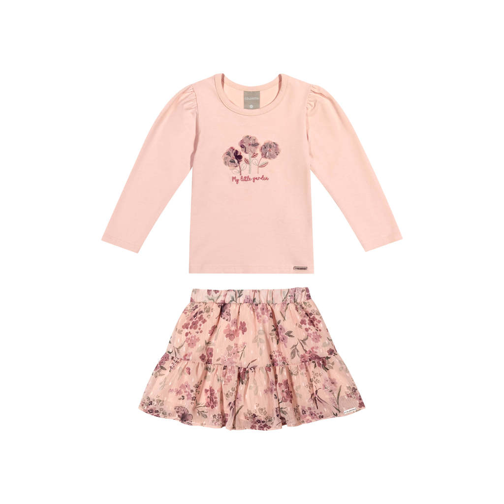 Conjunto Infantil Menina Floral Bordado Colorittá Rosa