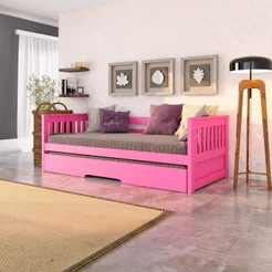 Bicama Solteiro Mission Estilo Sofá em Madeira Maciça/MDF Rosa Rosa