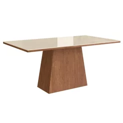Mesa para Sala de Jantar 160x90cm com Vidro Lapidado Off White/Canela Canela/Off White