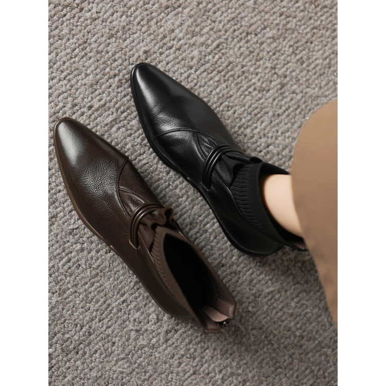 Botas curtas Super macias de pele de cordeiro estilo ocidental outono inverno novo estilo mais meias de couro de veludo 