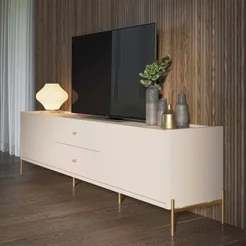 Rack para TV até 75 Polegadas MDF 220cm 2 Portas 2 Gavetas Dourados Off-White Jasper Branco 220