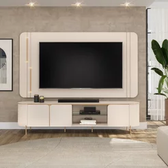 Rack com Painel para TV até 75 Polegadas 100% MDF com LED 241CMX189CM Curvo Ariana Branco
