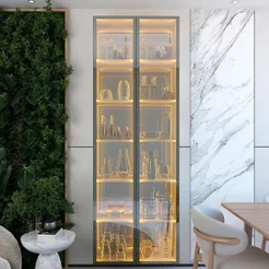Cristaleira 2 Portas Reflecta com LED e Espelho 76cm 100% MDF Luminare Bege/Off White Off White
