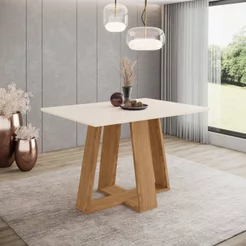 Mesa de Jantar para 4 Lugares 120cm Tampo MDF Canto Reto Lins Bege/Off White