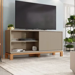 Rack para TV até 55 Polegadas 136cm Porta com Textura Microrripada Cavalete Mondrian 1.36 Marrom Freijó