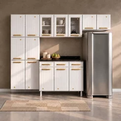 Cozinha de Aço Compacta Modulada com Vidro 4 Peças Diamante Telasul Branco Branco