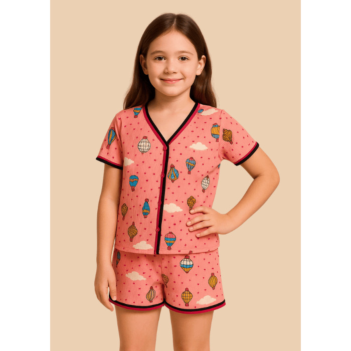 Short Doll Infantil Aberto Manga Curta Com Short Confortável Para Dormir E Usar Em Casa Leve E Macio