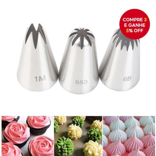 Kit 3 Bico De Confeitar Decoração De Tamanho Médio De Aço Inoxidável em Oferta na Shopee