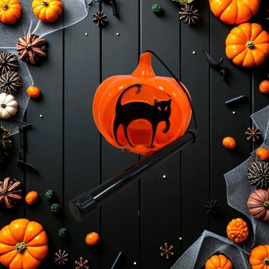 Enfeite Decorativo de Halloween Com Luz e Som - Lanterna De Abobóra Gato Preto - 12x12,5cm - 1 unidade - Rizzo
