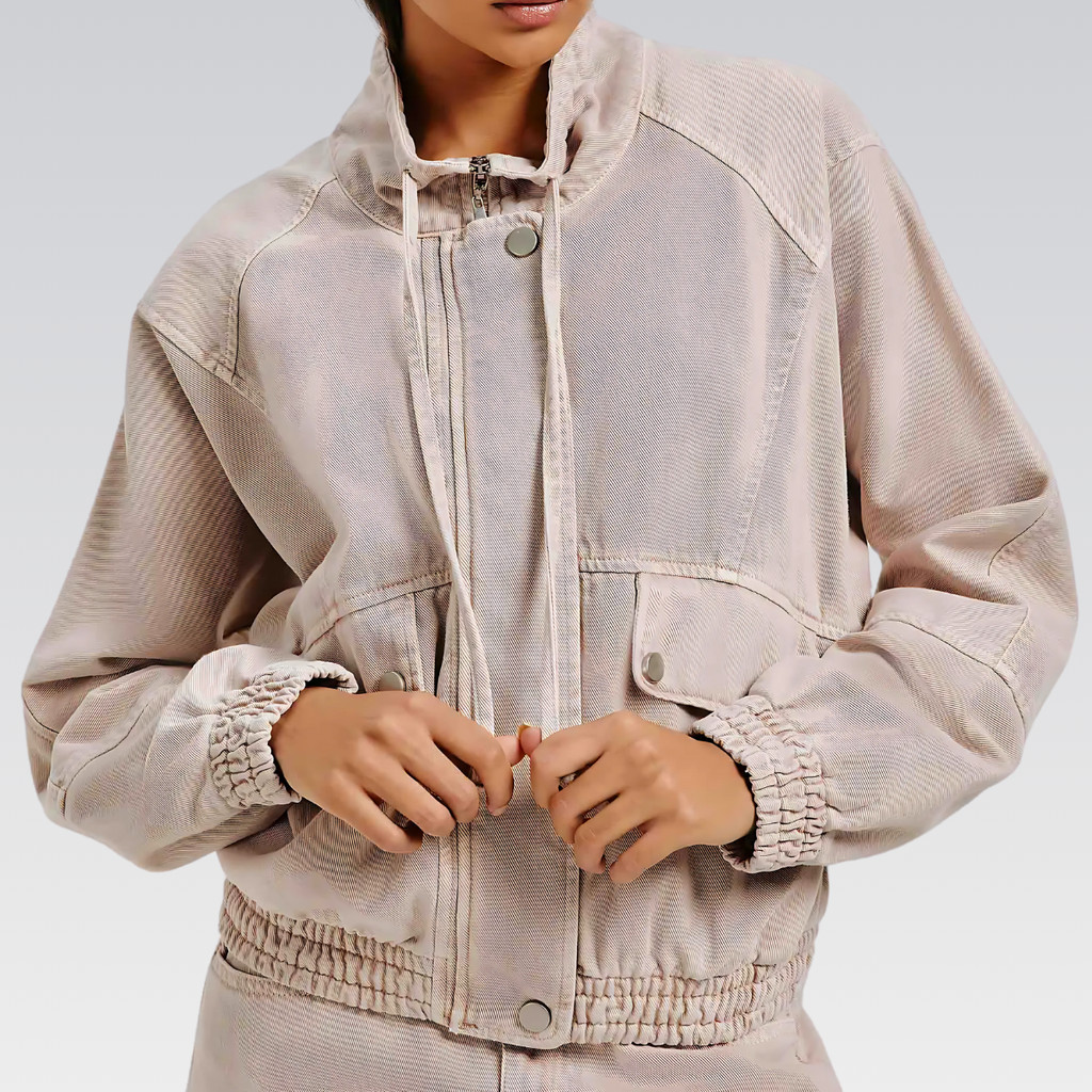 Jaqueta Feminina HERING Original Roupas Femininas Bomber Sarja Estonada Com Bolsos Moda Casual