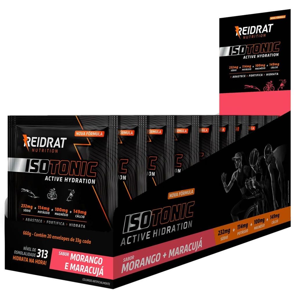 Isotonic Active Hydration - 20 Sachês de 33g Morango e Maracujá - Reidrat em Oferta na Shopee