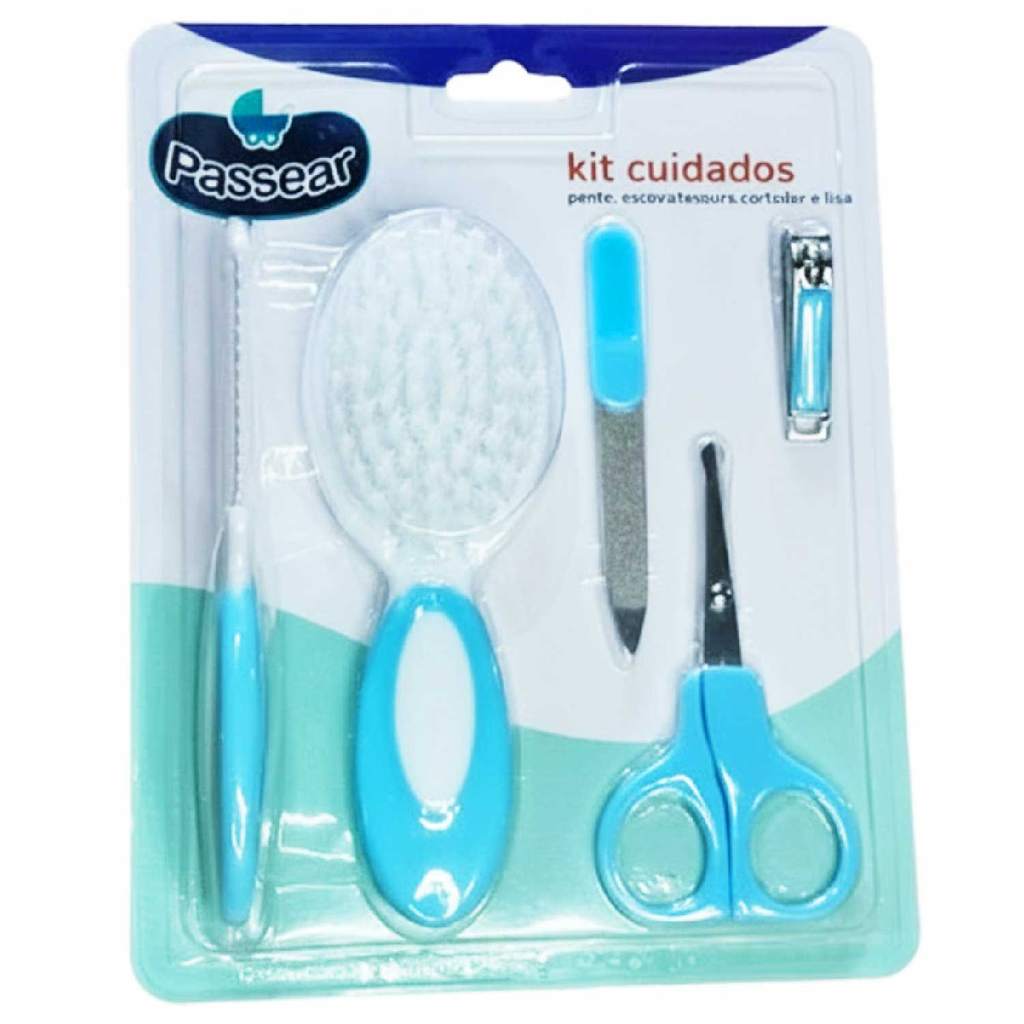 KIT CUIDADOS DO BEBÊ 5 ITES HIGIENE CUIDADOS MENINO COMPACTO ESCOVA PENTE CUIDADOS UNHA PRATICO