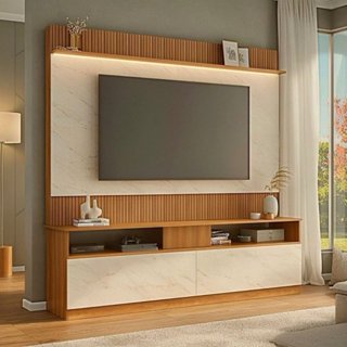 Rack com Painel Ripado para Tv 70 Polegadas Rio Branco Manchester/Mármore em Oferta na Shopee