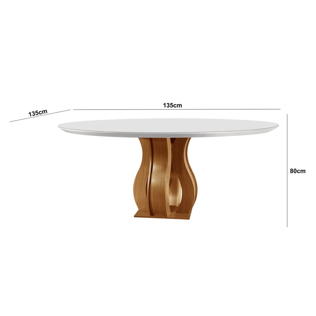Detalhes do Conjunto Sala de Jantar Mesa Nuance 135cm Redonda Tampo Vidro/MDP com 6 Cadeiras Mônaco Yescasa Cinamomo/Creme/Off
