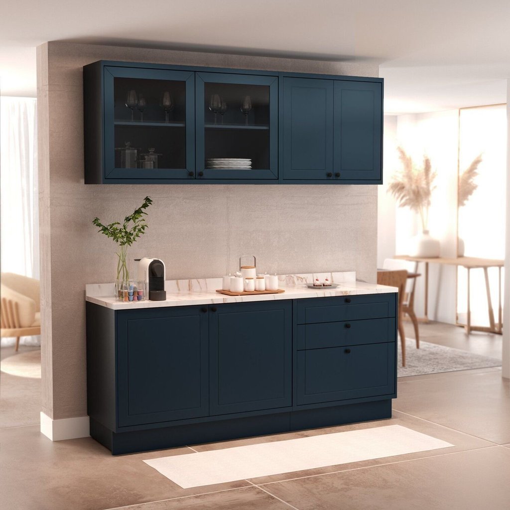 Cozinha Compacta 4 Peças 6 Portas 3 Gavetas Sevilha Azul Orion em Oferta na Shopee