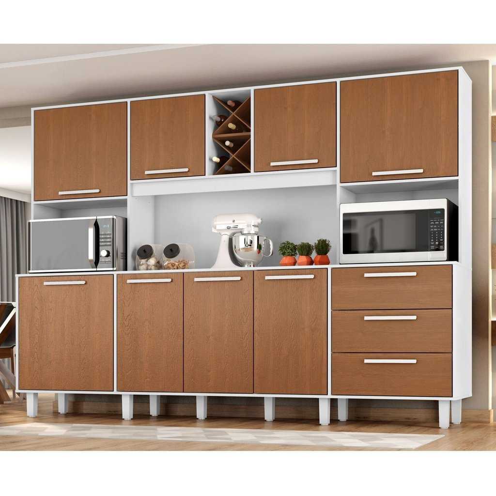Kit de Armários para Cozinha Mdp 8 Portas 3 Gavetas Apollo Branco/Cinamomo em Oferta na Shopee