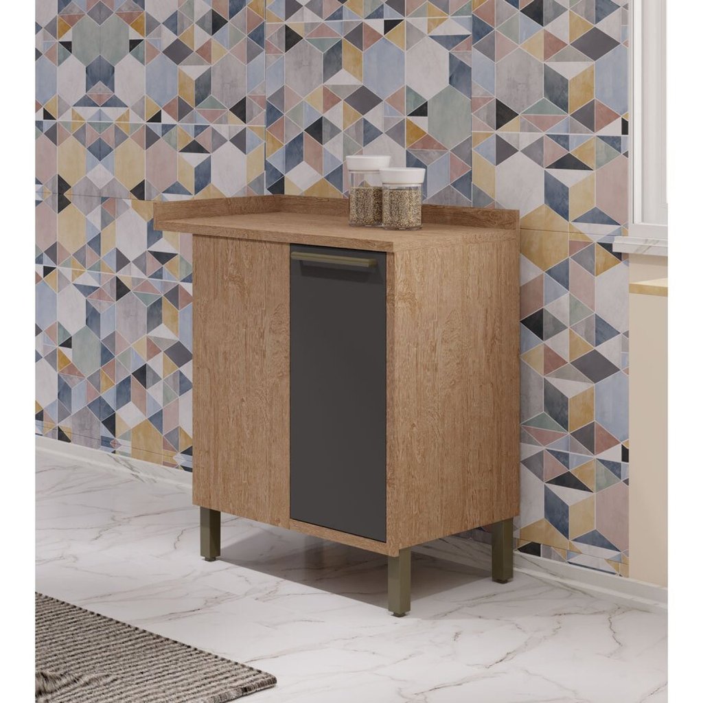 Balcão de Cozinha Canto Reto com 1 Porta e Tampo 100% Mdf Vicenza Espresso Móveis Castanho/Chumbo em Oferta na Shopee