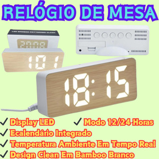 Branco Despertador De Cabeceira LED Digital Silencioso De Madeira Multifuncional Com Padrão em Oferta na Shopee