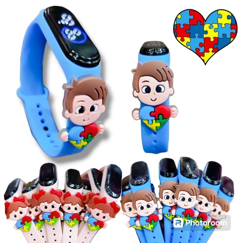 Pulcera relógio identificação autismo infantil quebra cabeça menino e menina led aprova de água smartband