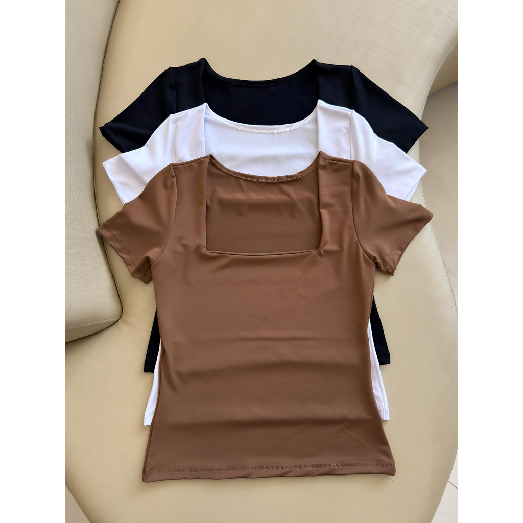 kit 3 Blusas Feminina Baby Look Manga Curta Gola Quadrada Decote Quadrado Moda Casual Versátil Blogueira 2025