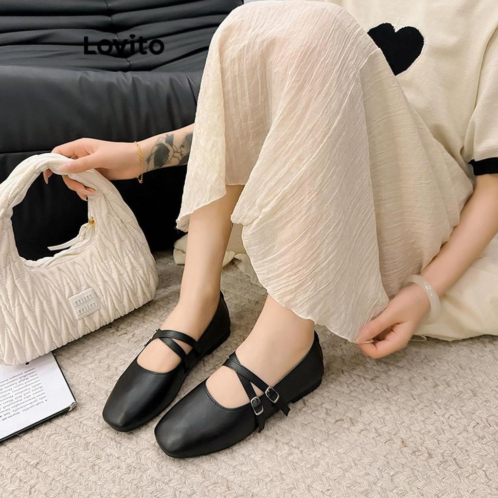 Detalhes do Lovito Casual simples fivela macio luz confortável Ballet plana para mulher LFA74211