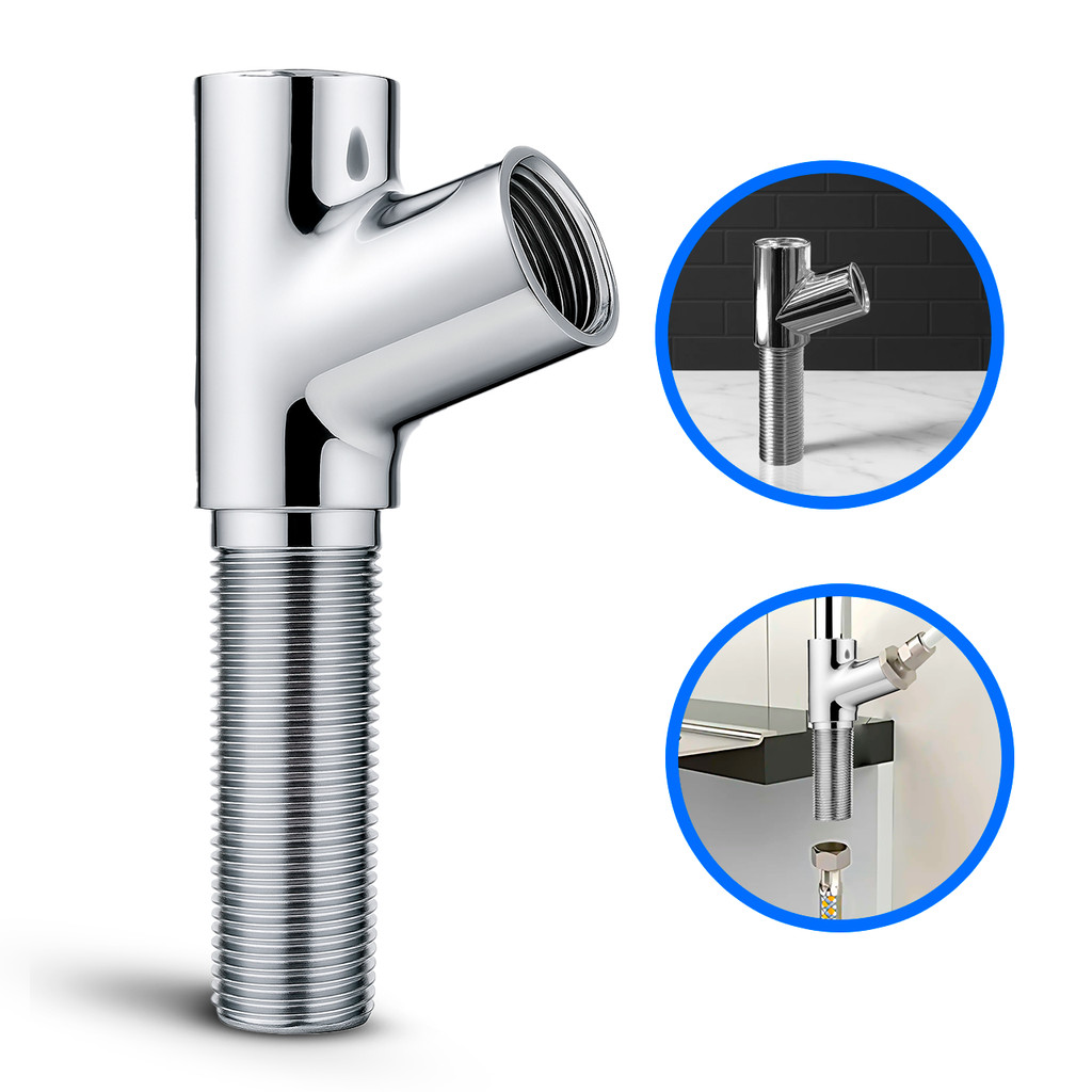 Junção Adaptador Y 1/2" Longa Metal Para Torneira, Filtro E Ducha Higiênica Conector Bancada Mesa