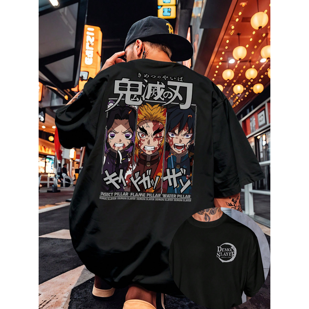 Camiseta 100% Algodão Streetwear Anime Demon Slayer Shinobu Rengoku Tomioka Caçador Demônios Anime