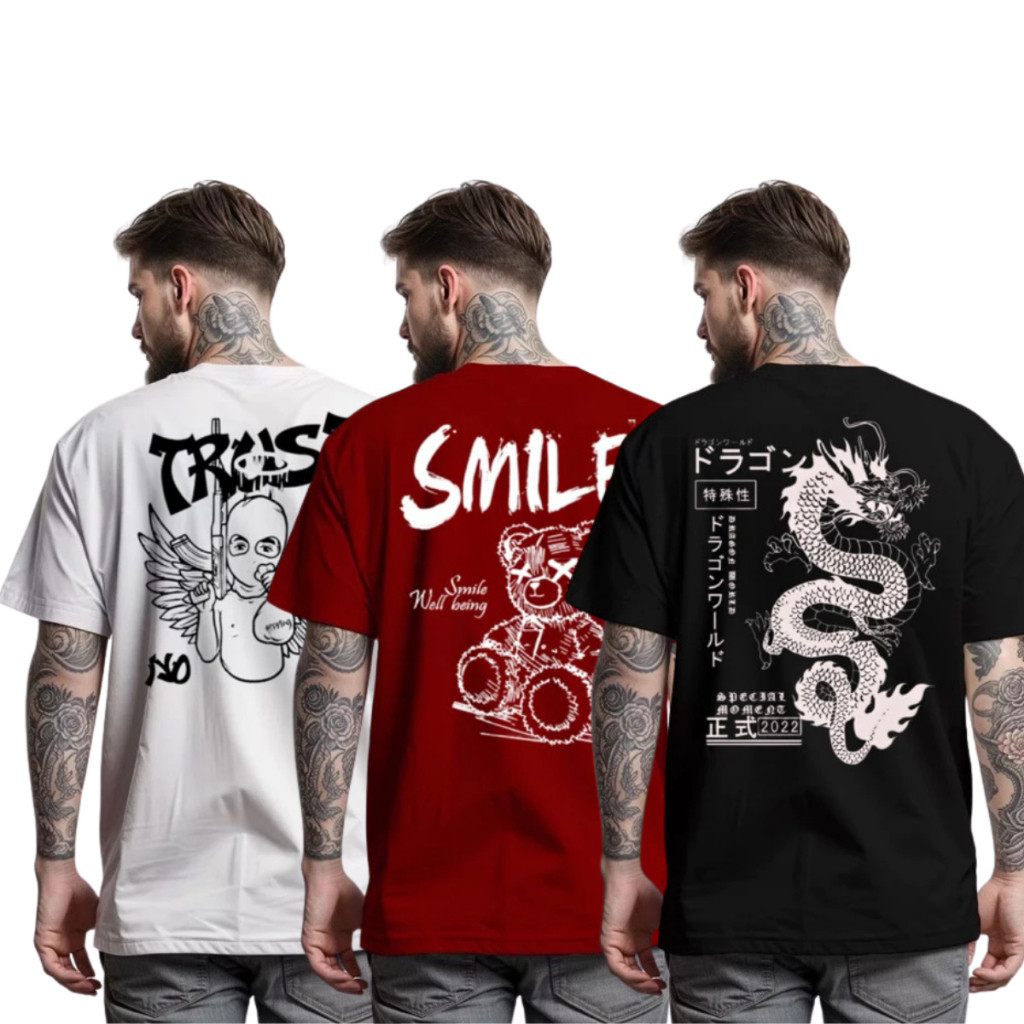 Kit 3 Camiseta Streetwear Masculina Estampada 100% Algodão  (Disponível em Diversas Cores)