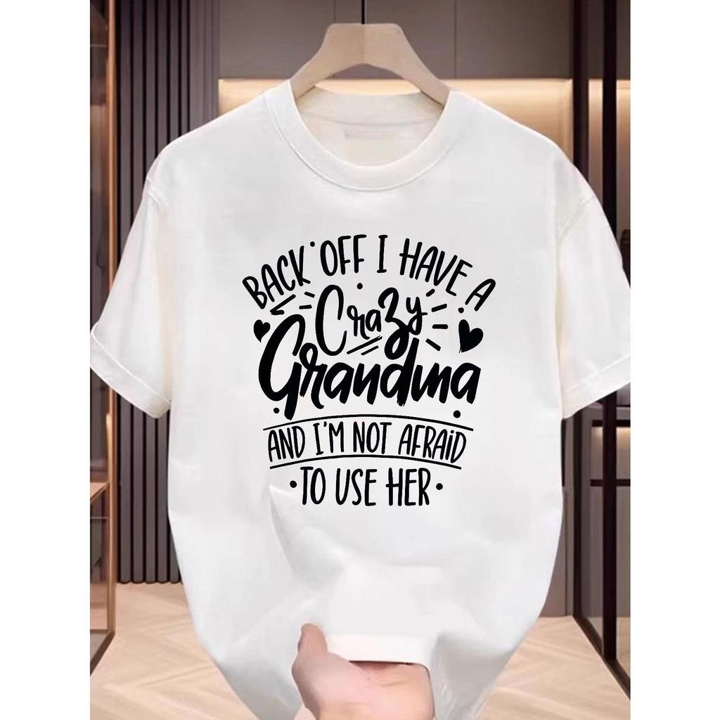 Camiseta Masculina Divertida "Fique Longe, Tenho uma Avó Louca" - 100% Algodão, Corte Regular, Estampa em Letras Ousadas
