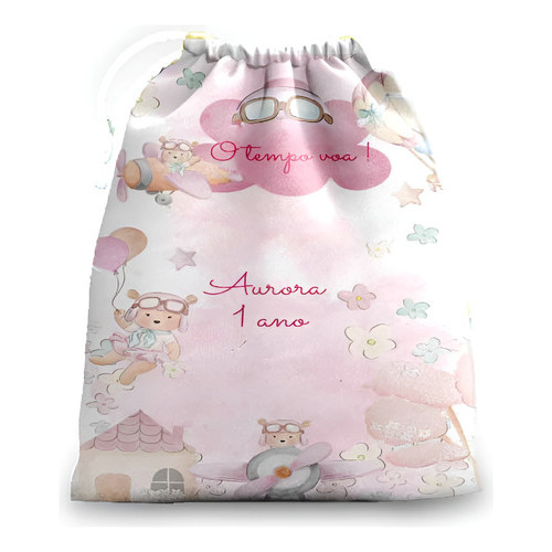 10 sacolinhas personalizada tecido TEMPO VOA ROSA   para lembrancinhas festa aniversario 30cmx20cm