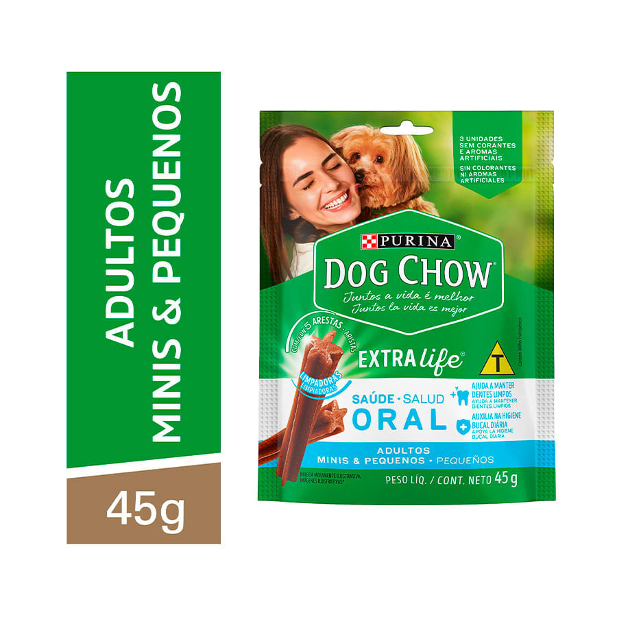 Petisco para cães adultos raças mini e pequenas Dog Chow Oral - 45g