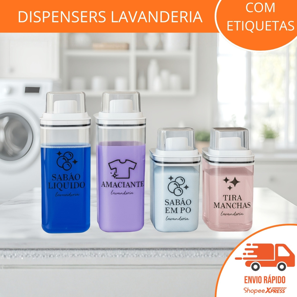 Dispenser Organizador Lavanderia 2,3 litros ou 1,5 Litros Acrílico - Amaciante, Sabão em Pó e Liquido, Tira Manchas em Oferta na Shopee