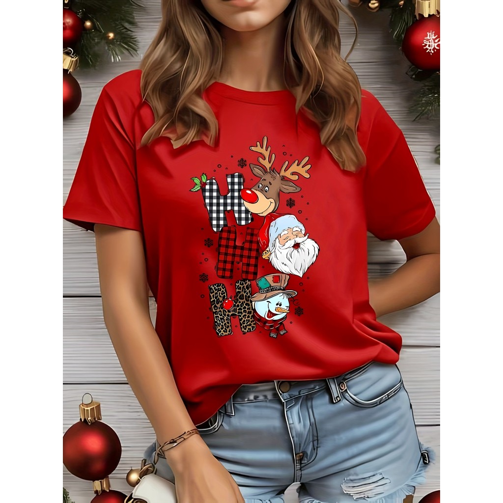 T-shirt de Natal Feminina Roupas de Natal, T-shirt de Natal para Mulheres t-shirt de Natal