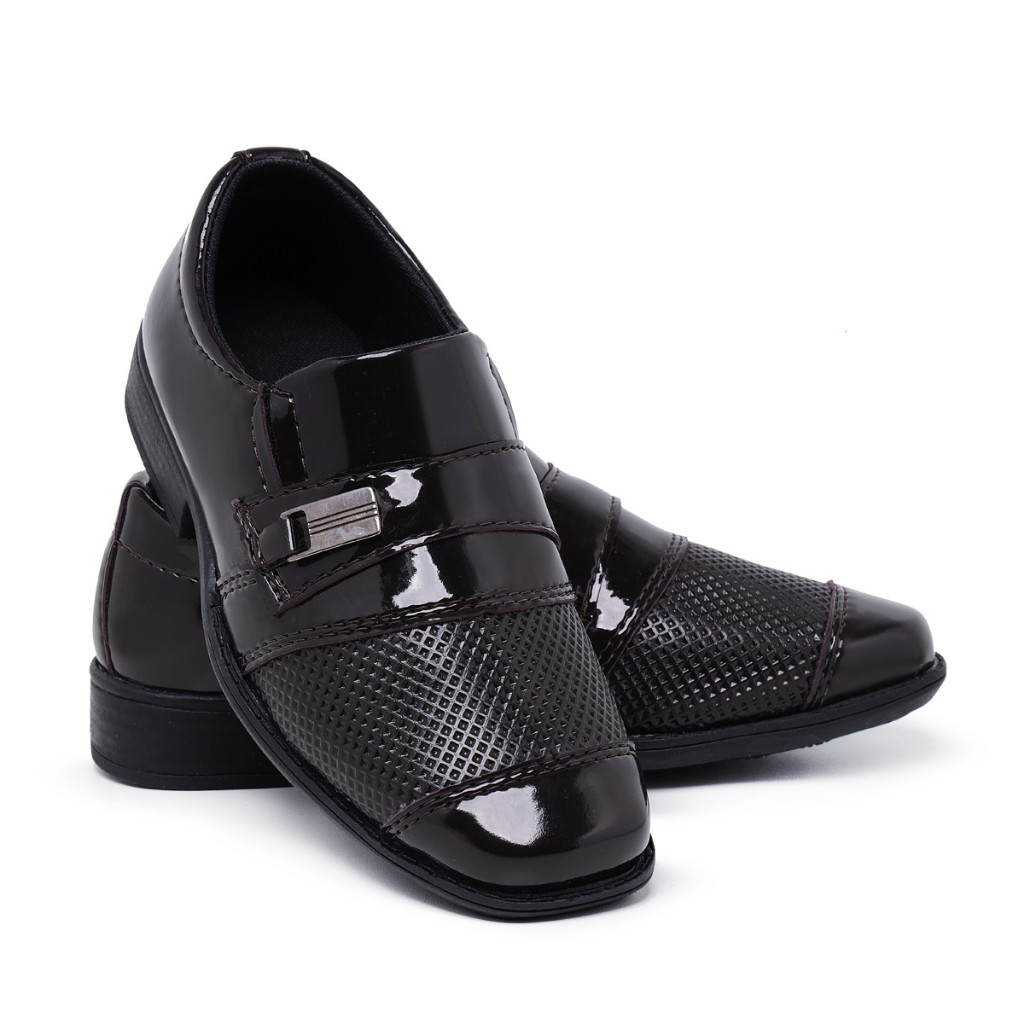 Sapato Social Infantil Masculino 444 Marrom Pajem Conforto Bico Quadrado