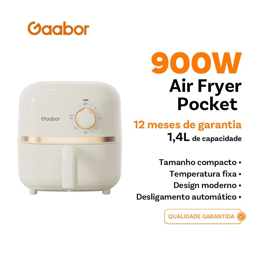 Detalhes do Gaabor Fritadeira Eletrica 220V Timer Regulavel 1,4L 900W Air Fryer Antiaderente Luz Indicadora AF20M YE01A