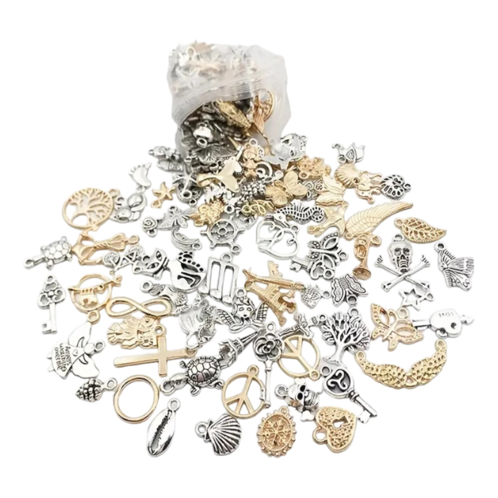 Kit Pingente Metal Artesanato Mix Sortido 1–2cm Niquel Dourado Ouro Velho