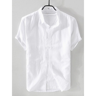 Camisa de linho fino de verão masculina de manga curta solta Casual camisa de linho de algodão tecido de linho topo bran